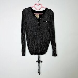 Chaser NWT Intimate Cool Jersey Glitter Lounge Henley Drawstring Nightshirt